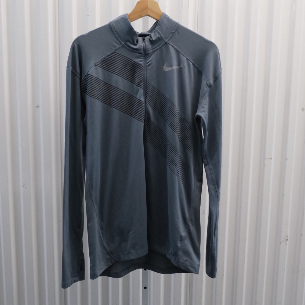 Nike 1/4 Zip Running Top Men Small Gray  Dri-FIT Striped Long Sleeve